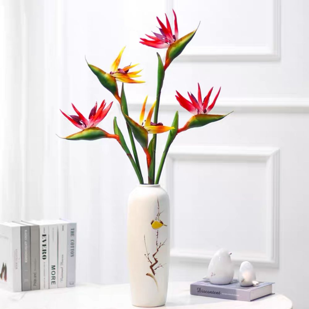 Bird Paradise Strelitzia - 長い茎の人工バードオブパラダイス、本物のような質感の装飾用フェイク植物、DIY人工ストレリチアの花