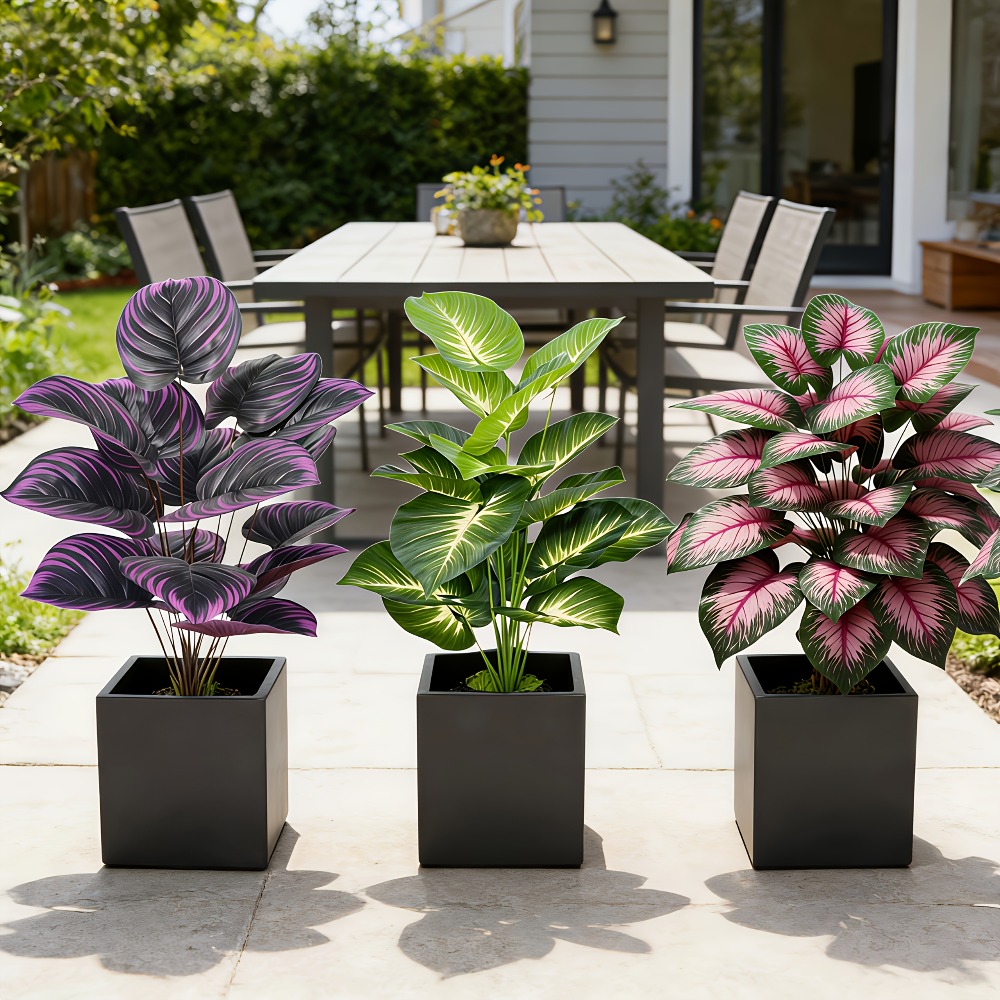 3個セット、様々な大型葉の屋外人工植物、緑豊かなフィカスツリ - Ficus Lyrata Tree のレビューと価格