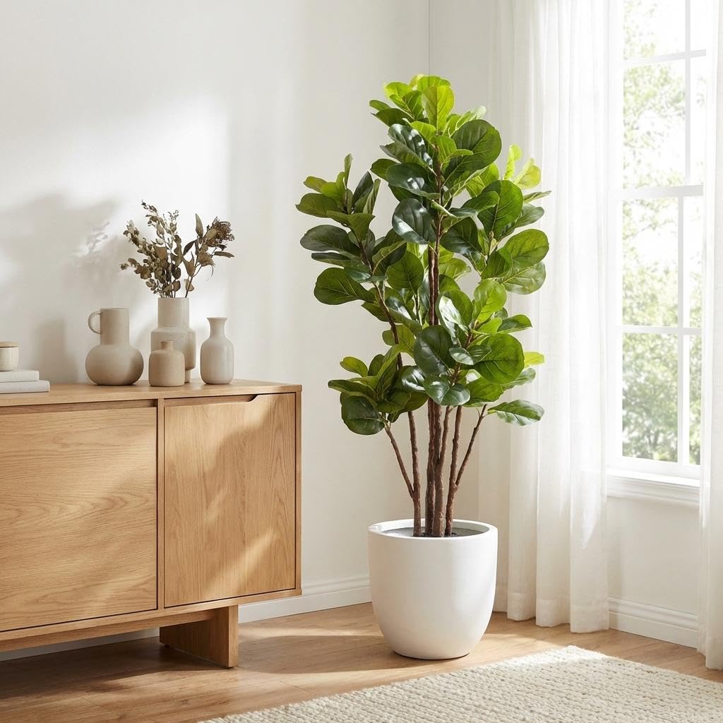 フィドルリーフフィグツリー人工樹木、5フィートの人工観葉植物 - Ficus Lyrata Tree のレビューと価格