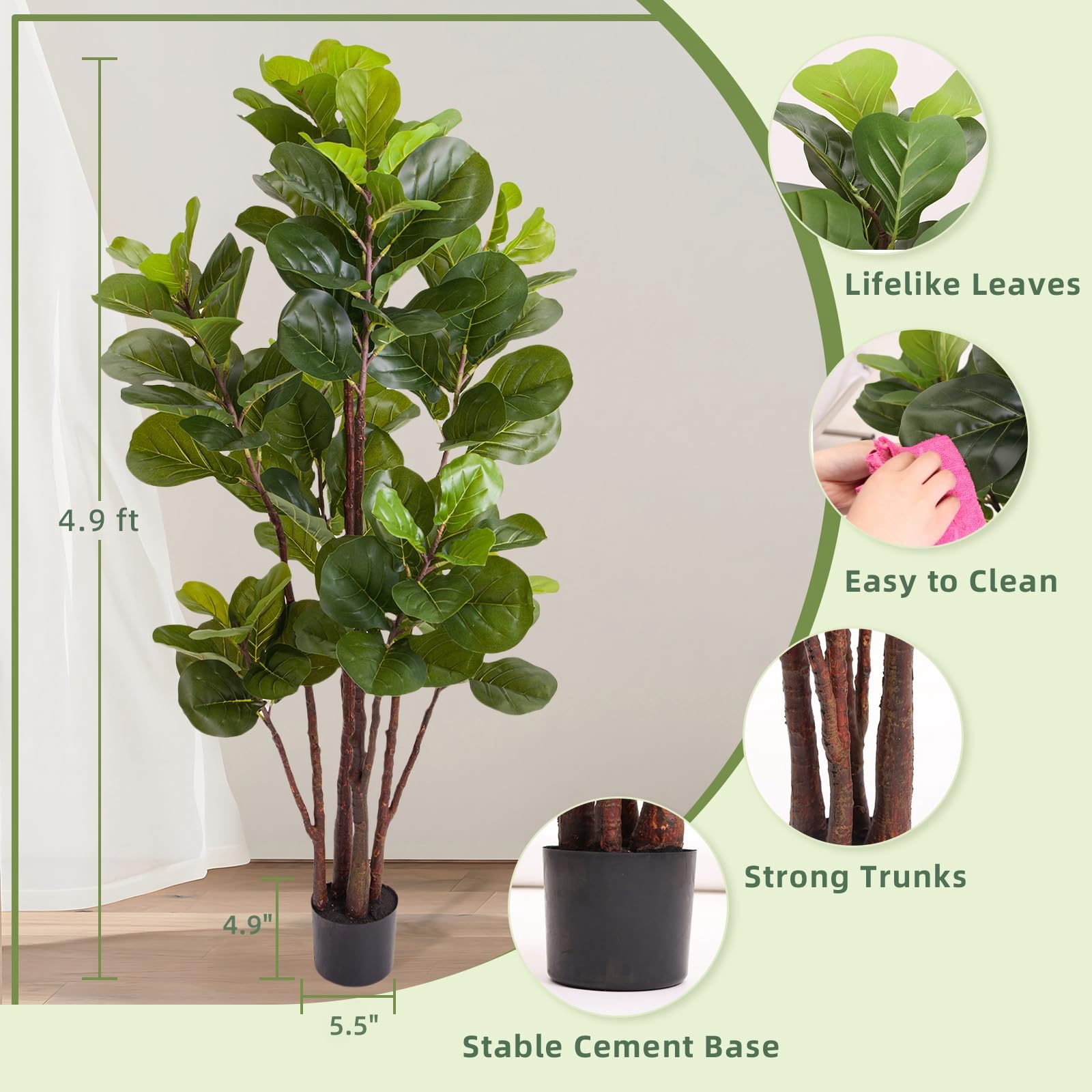フィドルリーフフィグツリー人工樹木、5フィートの人工観葉植物 - Ficus Lyrata Tree のレビューと価格