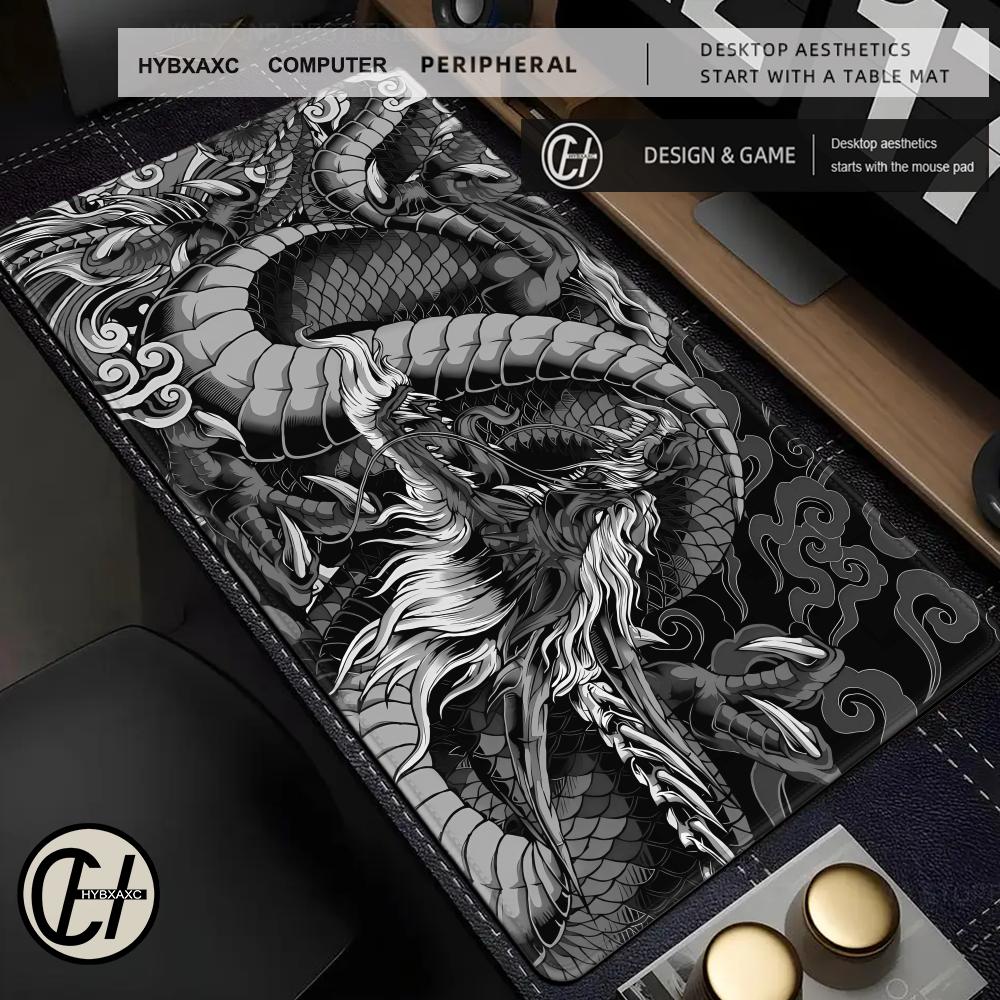 黒と白のドラゴン大型マウスマットゲーミングマウスパッドビッグ - Tradescantia Purple のレビューと価格