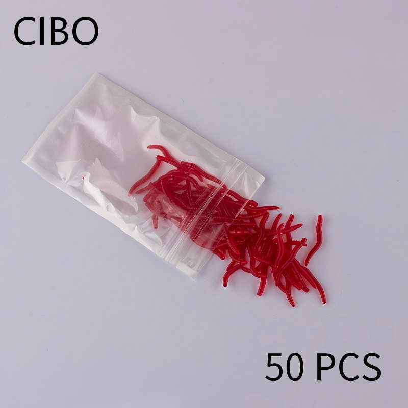 CIBO 50個入り-人工赤ワームソフトルアー 40mm 0 - Aglaonema Red のレビューと価格