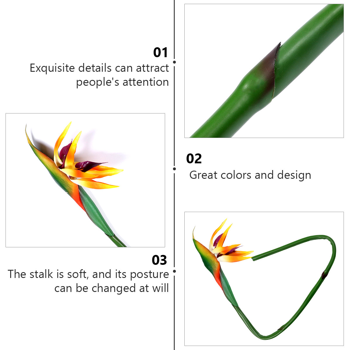 人工ストレリチア（極楽鳥花）植物、リアルタッチの柔らかい茎、 - Bird Paradise Strelitzia のレビューと価格